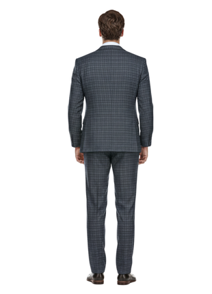 English Laundry Windowpane Blue Denim Style Slim Fit Notch Lapel Stretch 3-Piece Suit