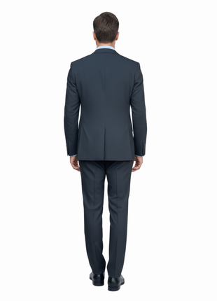 Romaster Mens Solid Black Notch Lapel Slim Fit Stretch Wool Blend suit