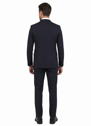 Di'nucci Slim Fit Navy With Purple Pinstripe Peak Lapel Wool Blend Suit