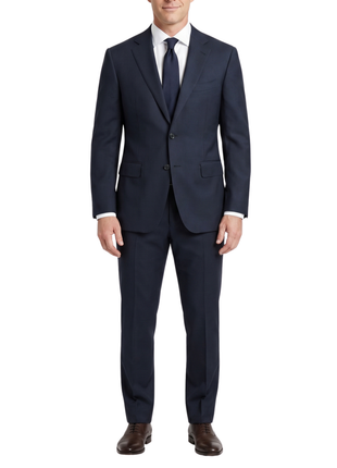 Canali Black Textured Classic Fit Canvassed Notch Lapel Wool Stretch 2-Button Suit 38R