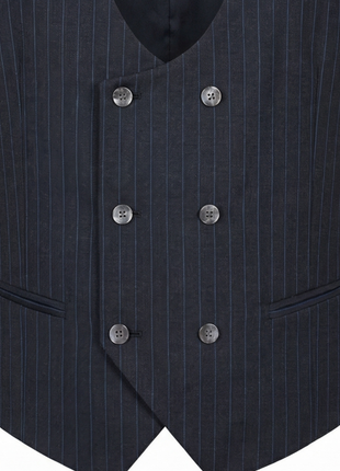 Mazara Mens Dark Gray with Navy Pinstripe Classic Fit Peak Lapel Wool 3-Piece Suit
