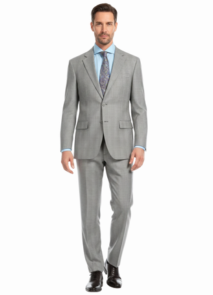 Ferrecci Mens Light Gray Plaid Classic Fit Wool Blend 2 Piece Suit