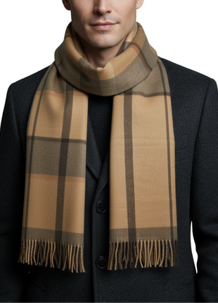 Tovaglia Mens Plaid Cashmere Fringe Scarf