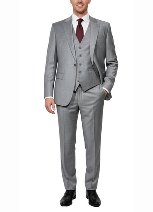 Cleo Luxor Ash Heather Gray Regular Fit Wool Stretch 3 Piece Suit