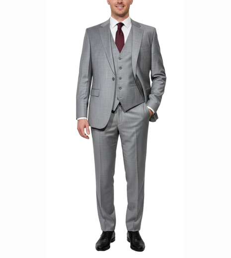 Cleo Luxor Ash Heather Gray Regular Fit Wool Stretch 3 Piece Suit