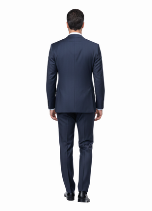 Romaster Mens Navy Pinstriped Slim Fit Peak Lapels Stretch Wool Suit