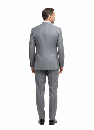 Romaster Mens Grey & Blue Pinstriped Double Breasted Stretch Wool Suit