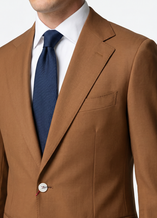Mazara Mens Bronze Brown Slim Fit Notch Lapels Patch Pockets Wool Stretch 2-Button Suit