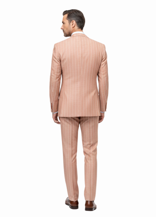 Romaster Mens Slim Fit Rust Pinstriped Linen Blend 2 Piece Suit