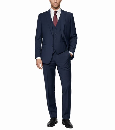 Cleo Luxor Midnight Navy Regular Fit Wool Stretch 3 Piece Suit
