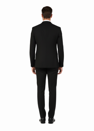 Di'nucci Slim Fit Black Textured Double Breasted Wool Blend Suit - The Suit Depot