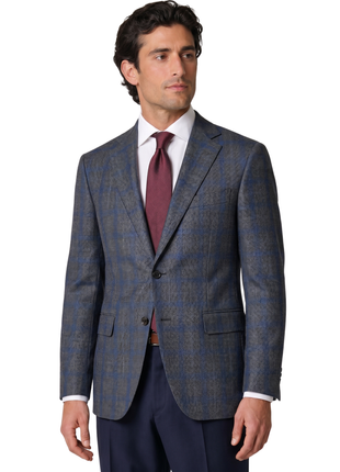 Canali Kei Charcoal Grey & Blue Modern Fit Notch Lapel Wool Silk 2-Button Sport Coat 40R