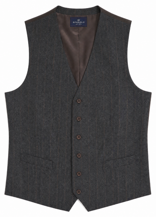 Sartoria Partenopea Charcoal Gray with Sandy Pinstripe Classic Fit Flannel Wool 3-Piece Suit 42R