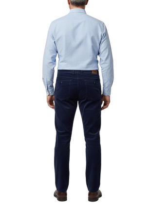 Label E Navy Blue Regular Fit Cotton Stretch Five-pocket Corduroy Pants