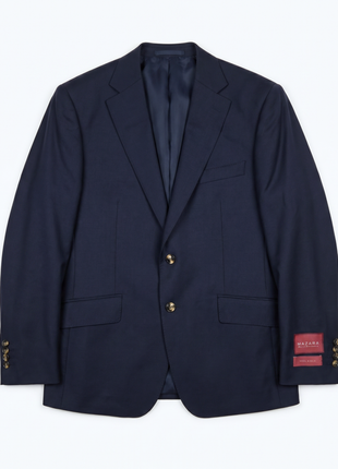 Sartoria Mazara Mens Navy Blue Textured Classic Fit Wool Silk Blend 2 Piece Suit