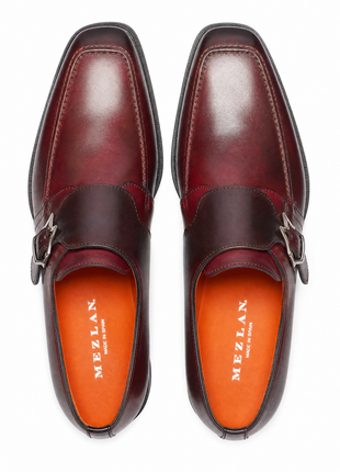 Mezlan Blood Red Leather Monk Strap Dress Shoes