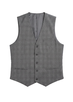 West End Gray Plaid  Wool Slim Fit  Notch Lapel 3 Piece Suit