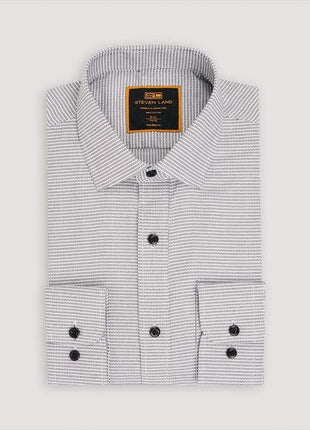 Steven Land Mens Black Check 100% Cotton Spread Collar Dress Shirt