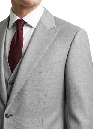 Corneliani Mens Light Gray Textured Fully-Canvassed Peak Lapels Classic Fit 3-Piece Wool Silk Suit - 40L