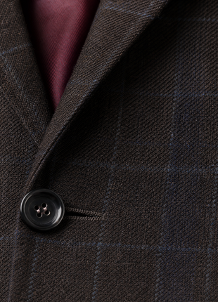 Emanuel Ungaro Espresso Brown with Teal Windowpane Classic Fit Wool 2-Button Sport Coat 42R