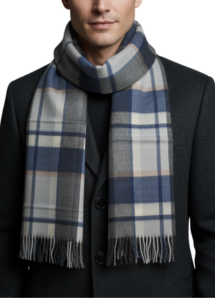 Tovaglia Mens Plaid Cashmere Fringe Scarf