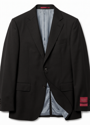 Mazara Solid Black Classic Fit Notch Lapel Wool Cashmere Blend 2-Button Suit