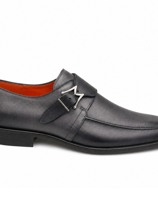 Mezlan Grey & Black Two-Tone Leather Monk Strap Dress Shoes