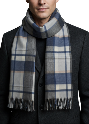 Tovaglia Mens Plaid Cashmere Fringe Scarf