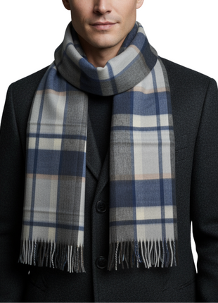 Tovaglia Mens Plaid Cashmere Fringe Scarf
