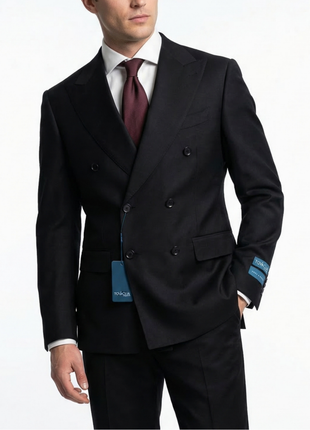 Tovaglia Mens Solid Black Classic Fit Double Breasted Wool Cashmere Blend Suit
