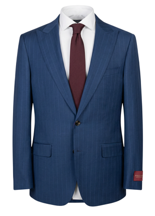 Mazara Mens Blue Pinstriped Classic Fit Peak Lapel Wool Blend 2-Button Suit