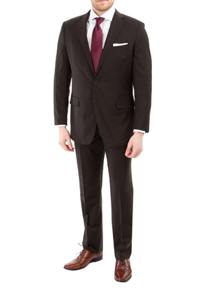 Blujacket Mens Solid Brown 100% Marzotto Wool Regular Fit 2 Piece Suit
