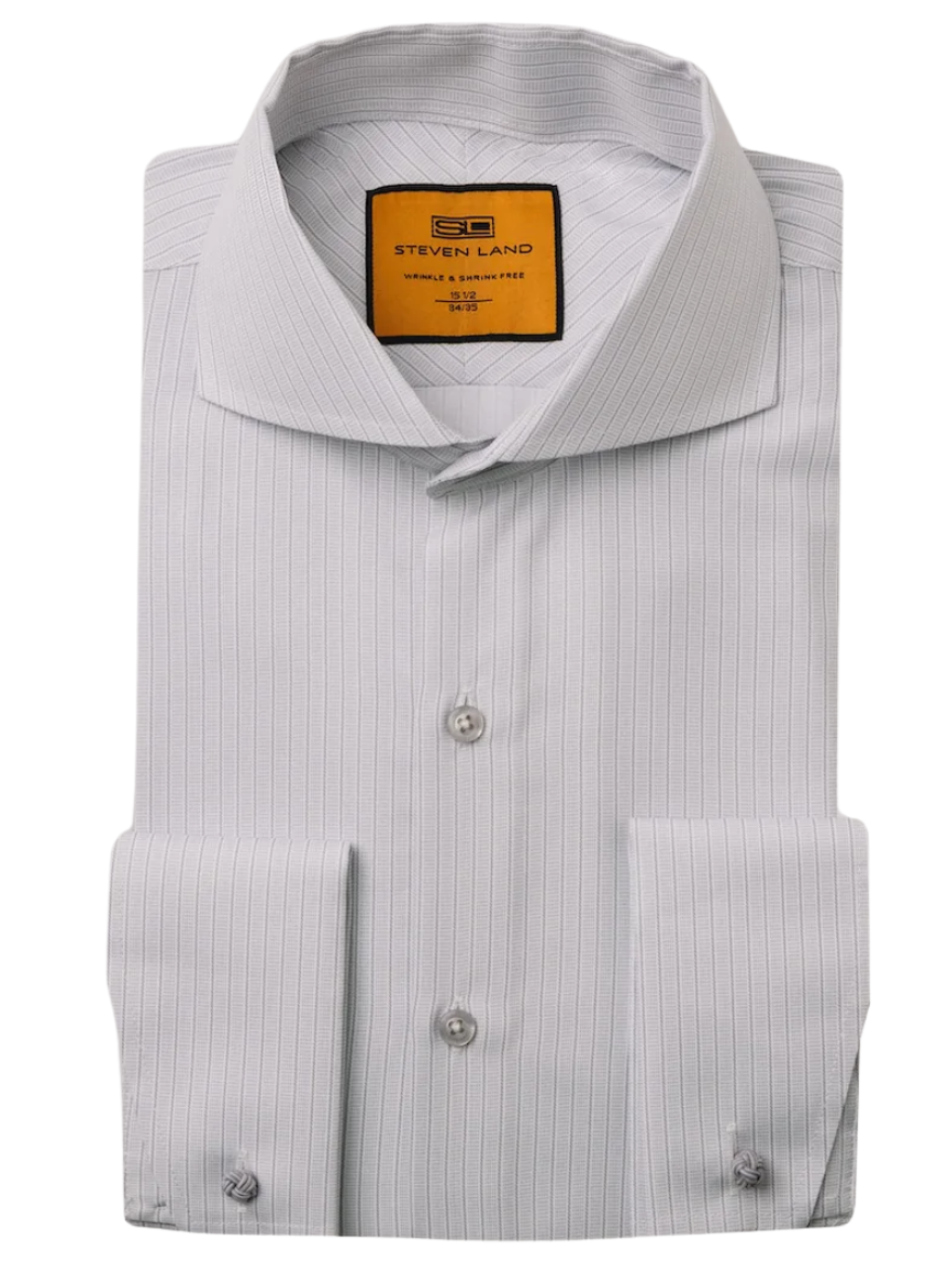 grey french cuff dress shirt Grey Tailored Slim Fit Men's French Cuff Dress Shirt Spread Collar By AZAR MAN