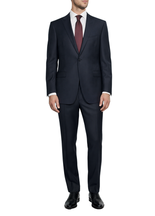 Canali Pinstripe Dark Blue Peak Lapel Slim Fit Wool 1-Button Suit 46R - The Suit Depot