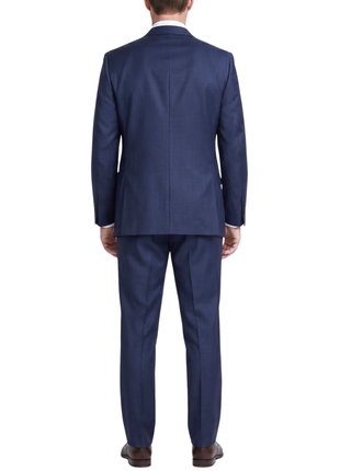 Centrion Men's Navy Blue Tonal Plaid Classic Fit 2-Button Wool Suit - The Suit Depot