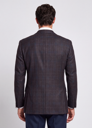 Emanuel Ungaro Espresso Brown with Teal Windowpane Classic Fit Wool 2-Button Sport Coat 42R