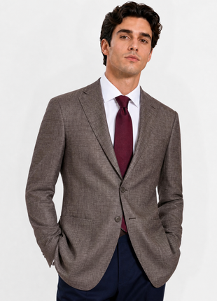 Canali Taupe Brown Micro Check Modern Fit Wool Silk Blend 2-Button Sport Coat 40L