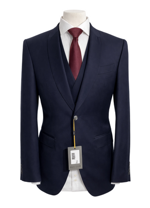 Canali Solid Navy Slim Fit Shawl Lapel Wool 3-Piece Suit 38R - The Suit Depot