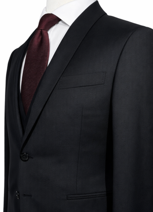 Corneliani Mens Black Textured Fully-Canvassed Shawl Lapel Classic Fit 3-Piece Wool Suit - 42R - The Suit Depot