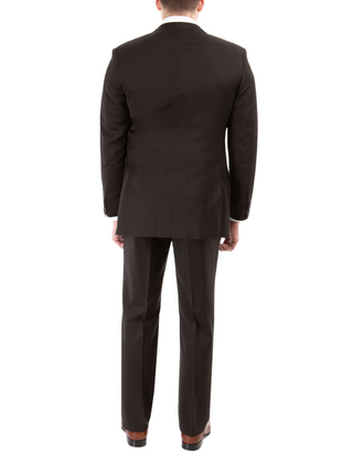 Blujacket Mens Solid Brown 100% Marzotto Wool Regular Fit 2 Piece Suit