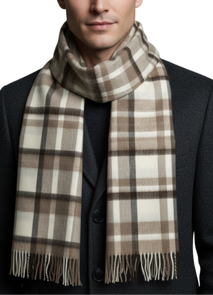 Tovaglia Mens Plaid Cashmere Fringe Scarf