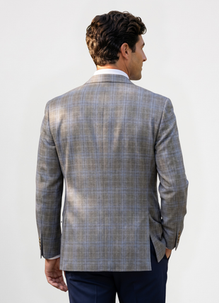 Ralph Lauren Light Grey & Blue Plaid Notch Lapel Two Button Wool Silk Blend Classic Fit Sport Coat