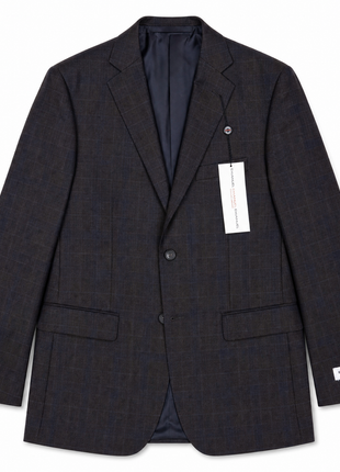 Emanuel Ungaro Espresso Brown with Teal Windowpane Classic Fit Wool 2-Button Sport Coat 42R