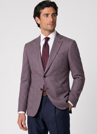 Ermenegildo Zegna Burgundy Houndstooth Classic Fit Cotton-Cashmere Blend Notch Lapel 2-Button Sport Coat 44R