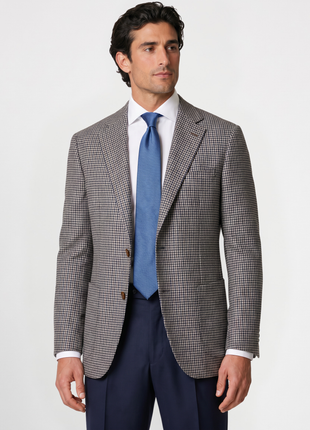 Canali Tan Houndstooth Classic Fit Notch Lapel Wool 2-Button Sport Coat 48L