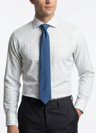 Proper Shirtings Grid Check White & Sage Contemporary Fit Spread Collar Wrinkle Free Cotton Dress Shirt