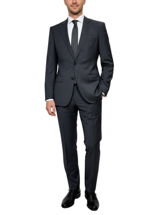Hugo Boss Charcoal Gray Micro-Check Slim Fit Notch Lapel 2-Button Suit 40L - The Suit Depot