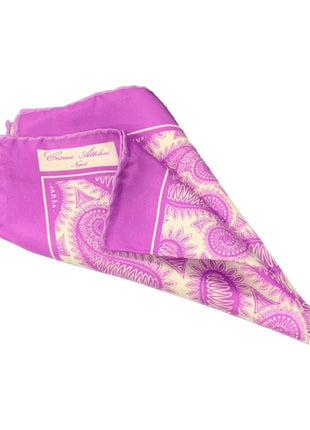 Cesare Attolini Purple Paisley Pocket Square Handmade In Italy