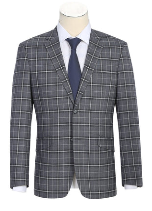 Men's Classic Fit Single Breasted Grey & White Check Suits