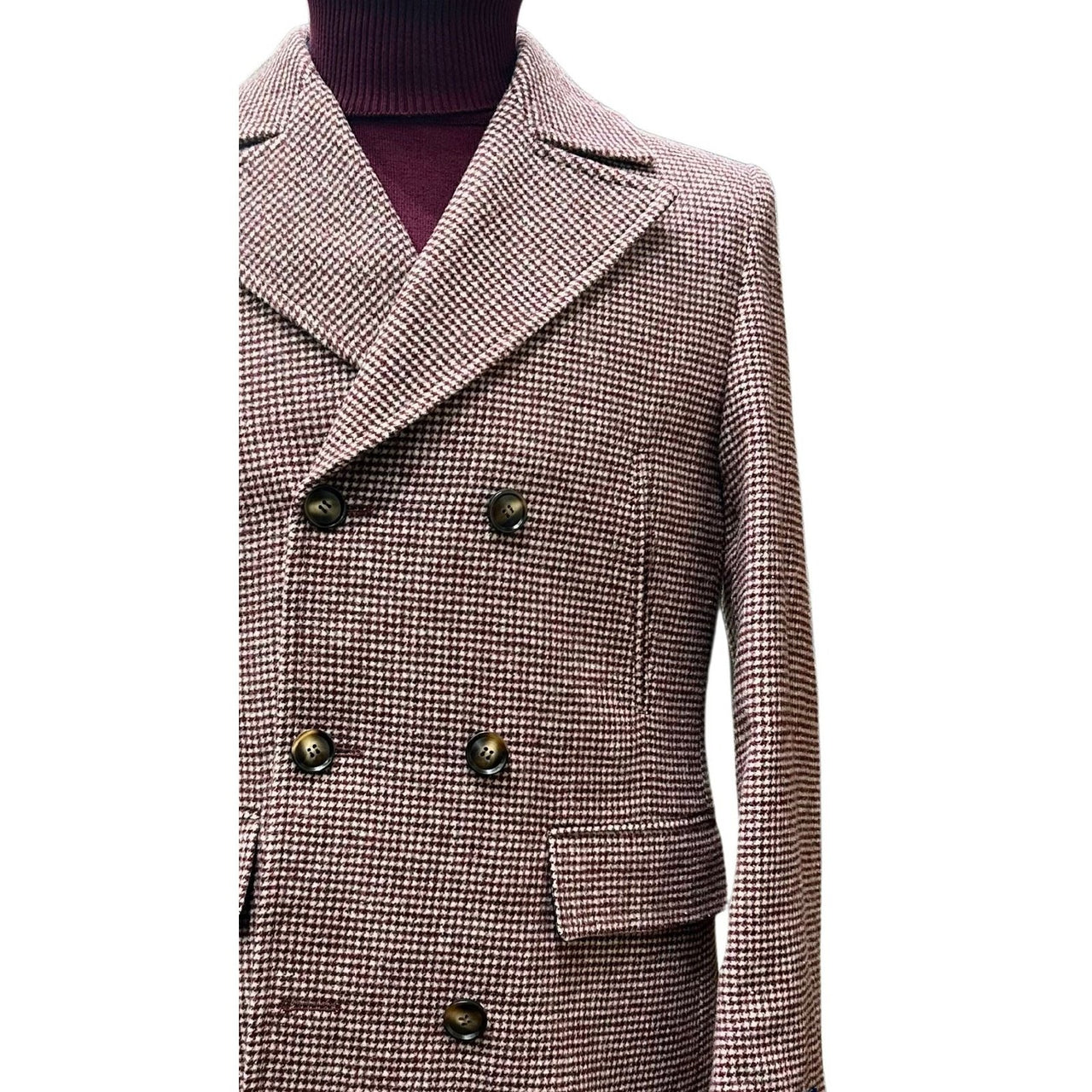 Bellucci Men's Red Houndstooth Check Wool Coat